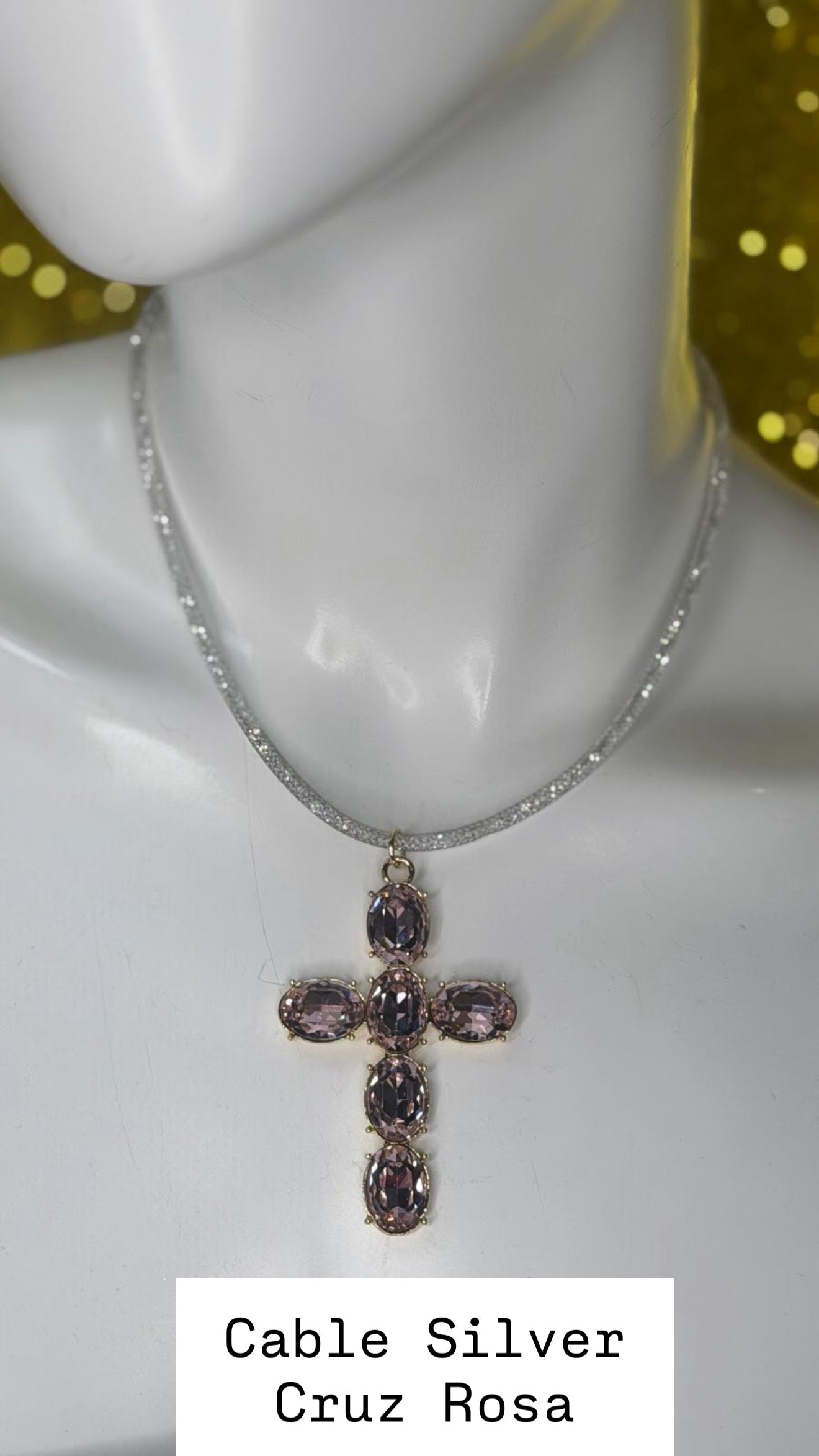 Collar  Metalico Cruz Cristal