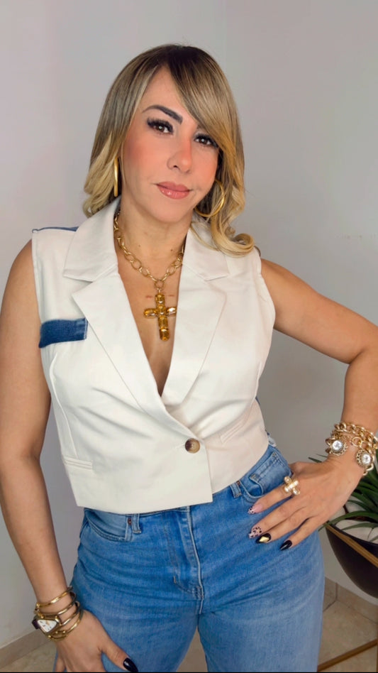 Beige And Denim Vest
