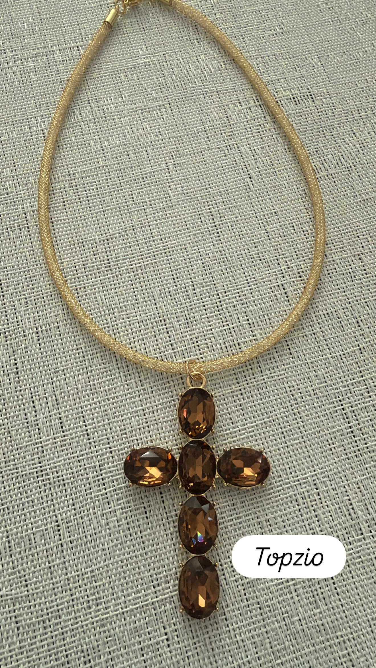 Collar  Metalico Cruz Cristal