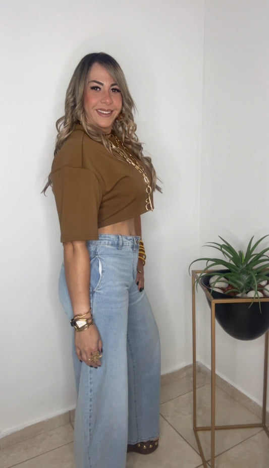 Brown Oversized Crop Tshirt