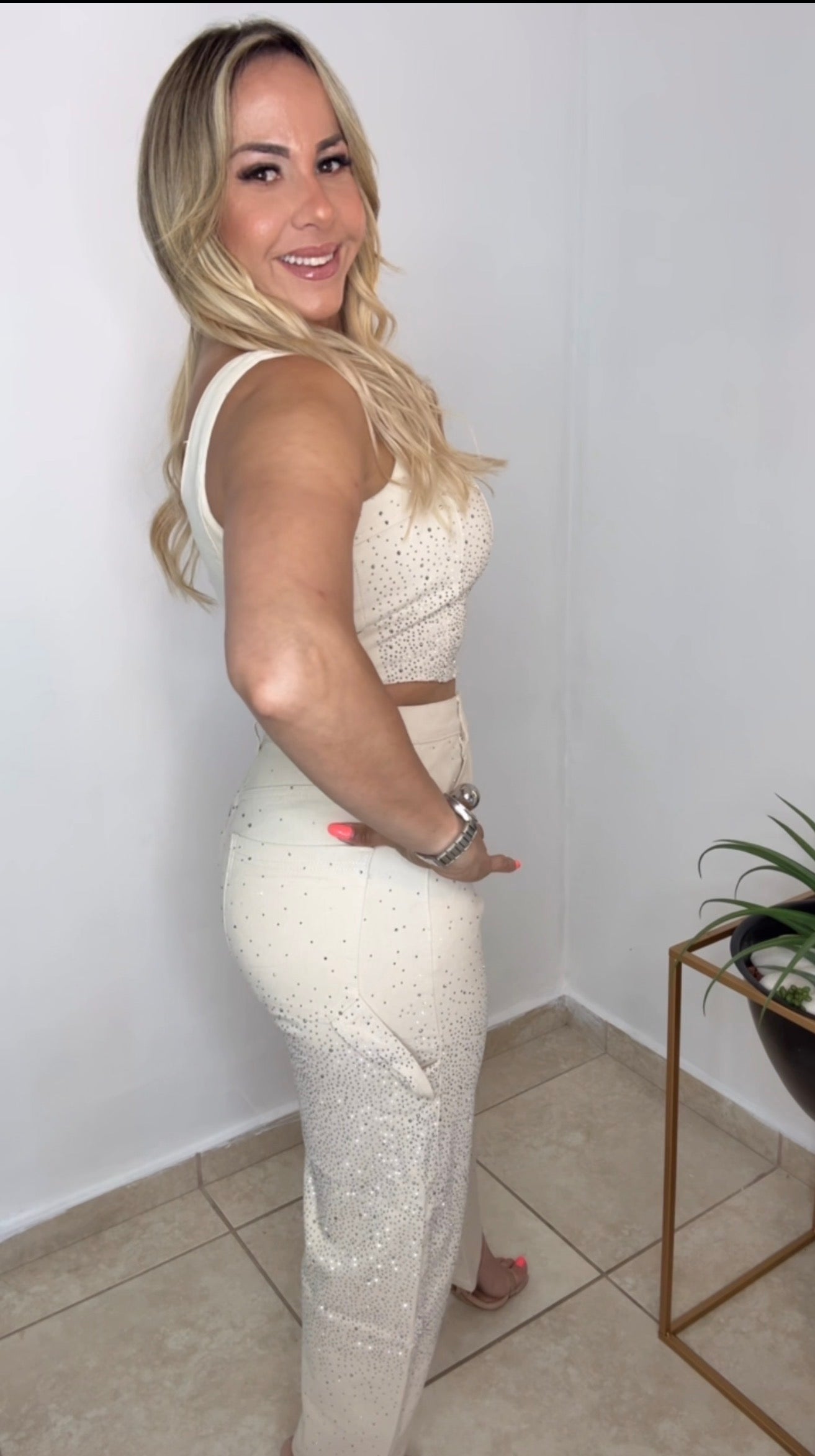 Beige Night Denim Set