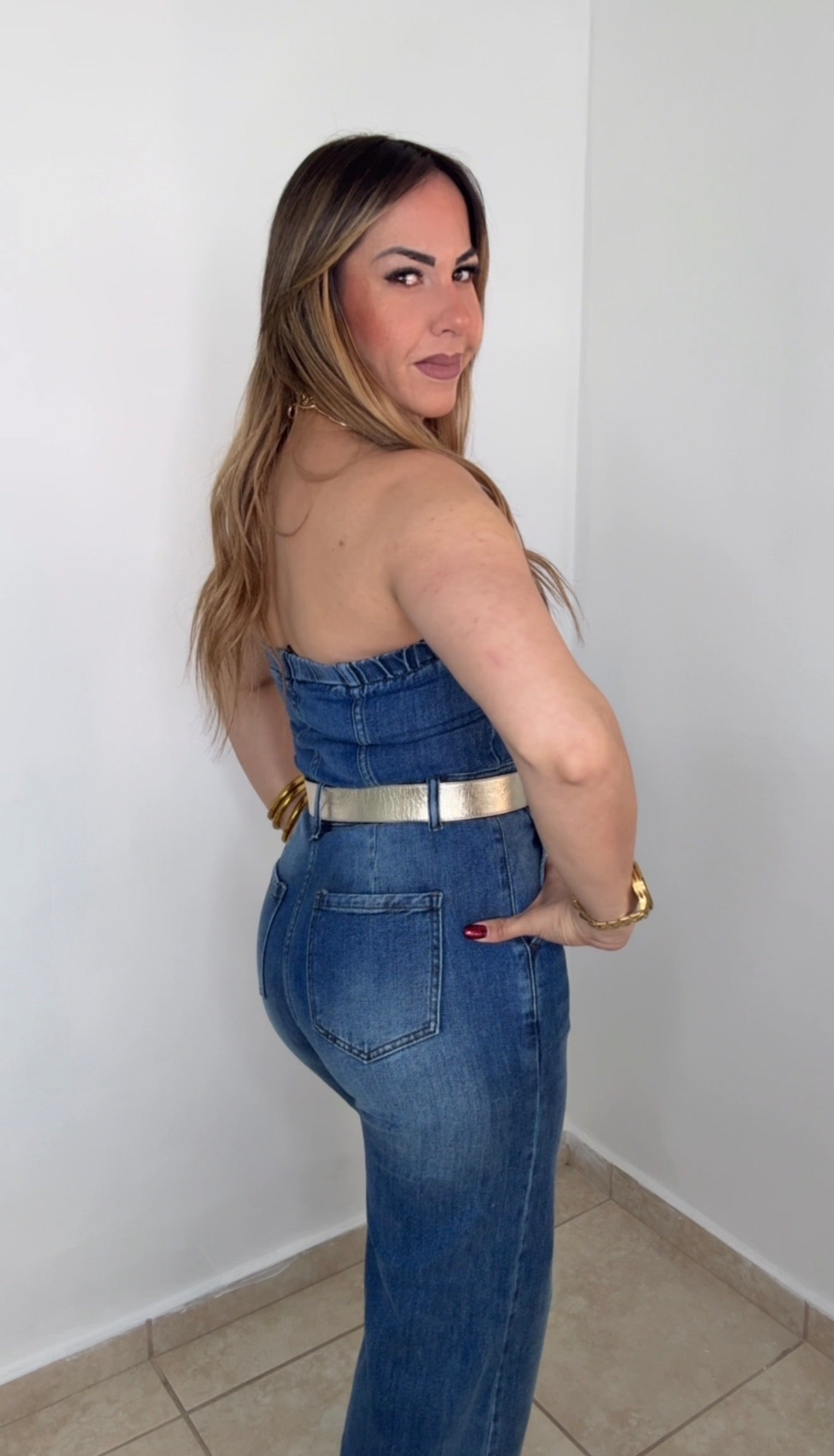 Denim Strapless Jumpsuit