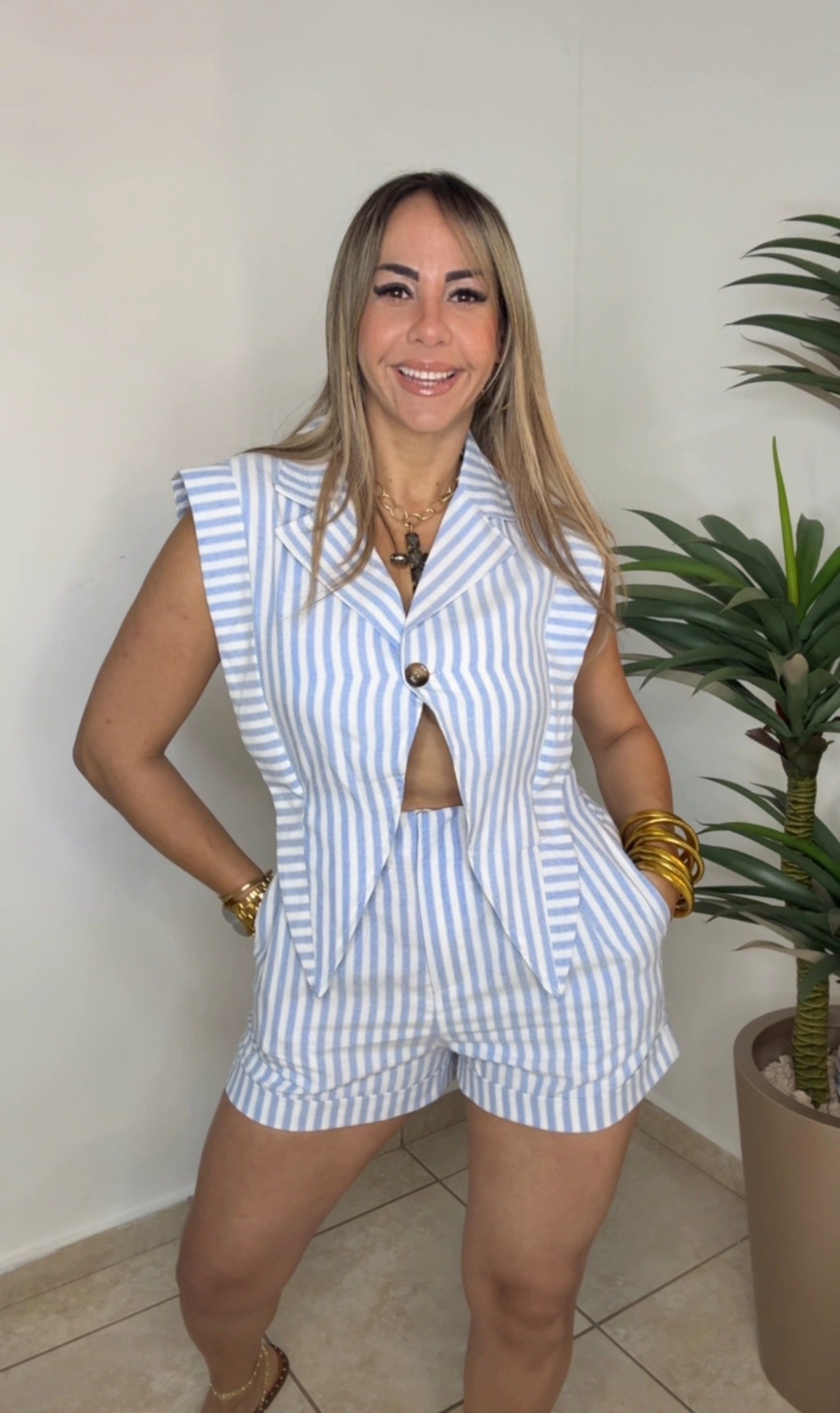 Baby Blue Striped Romper