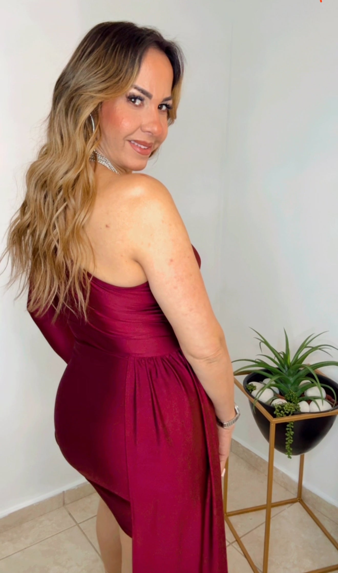 Burgundy Asymmetric Dress