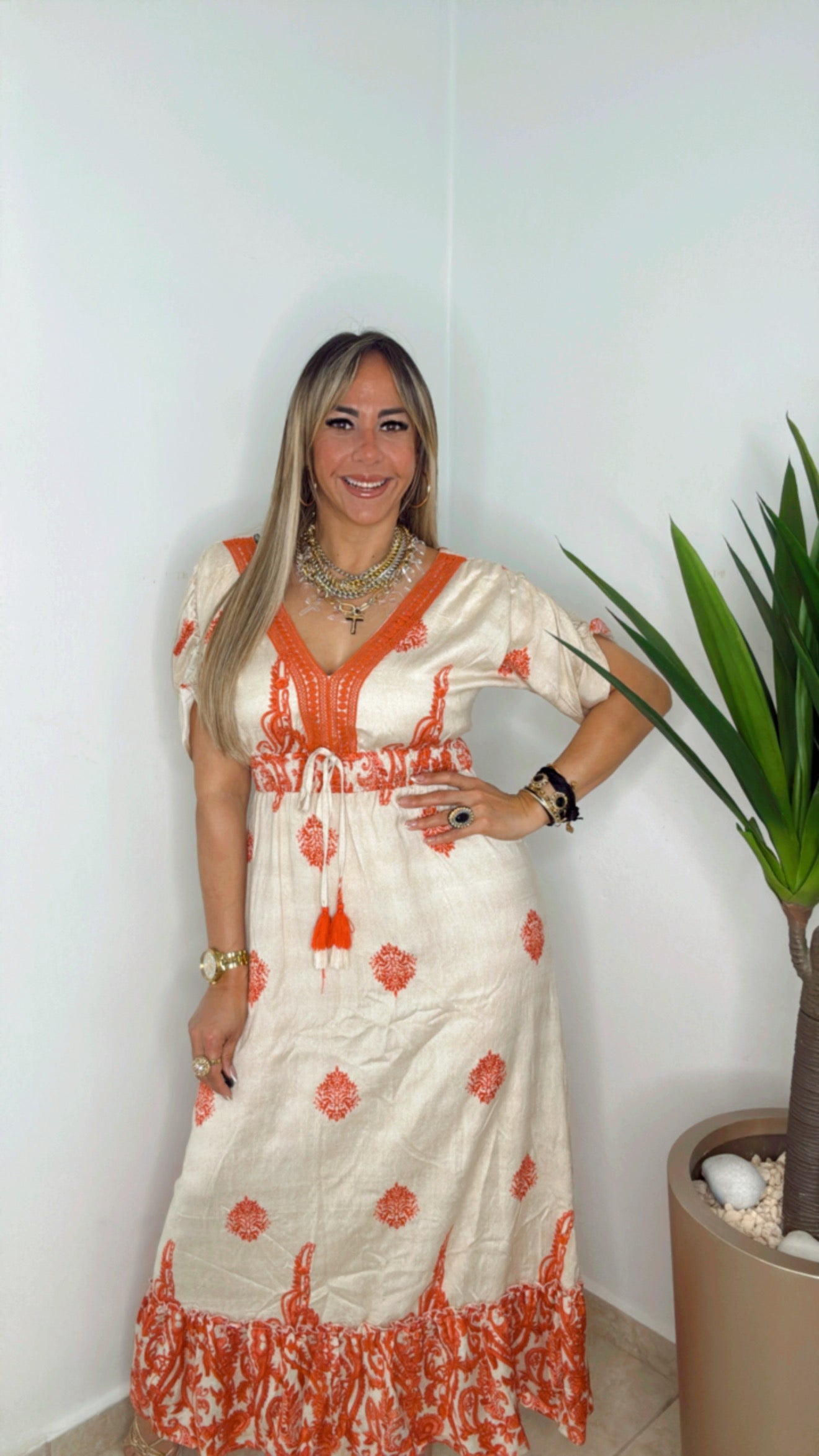 Cream  And Terracotta Maxi Dress (VENTA FINAL)