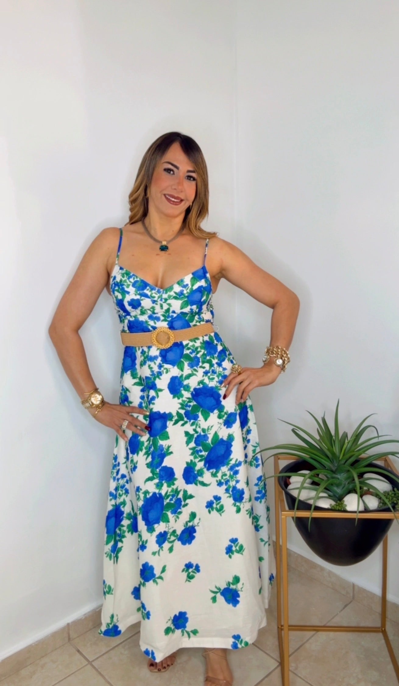 Multi Blue Elegant Midi Dress