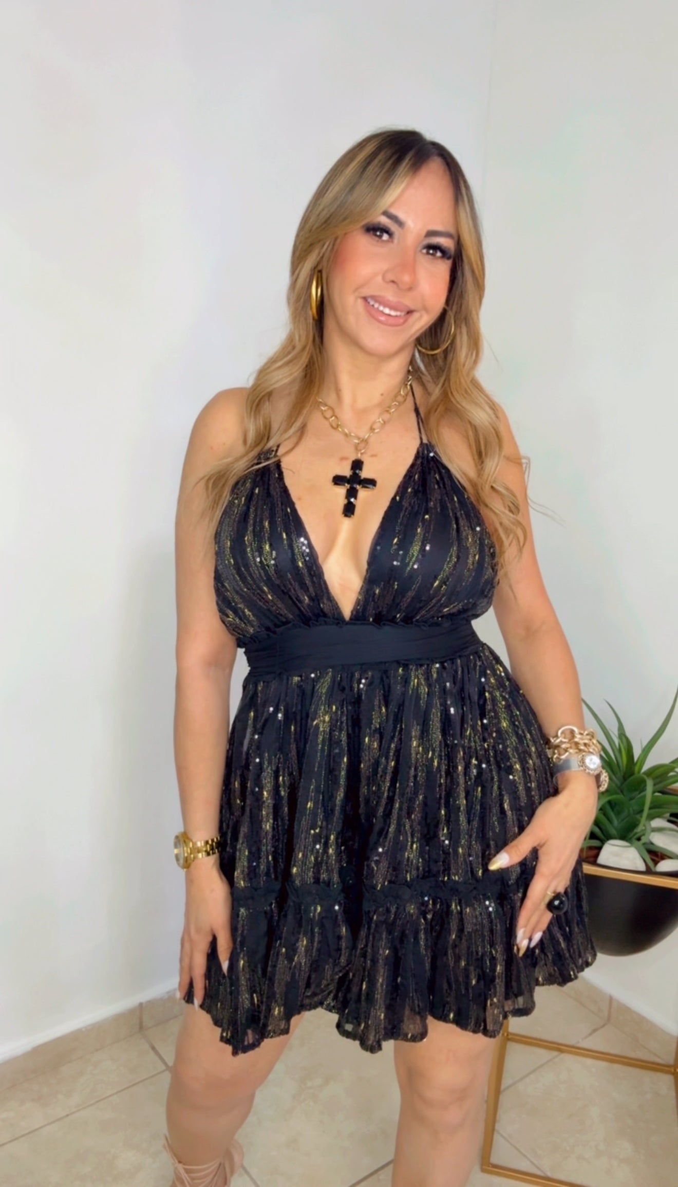 Black And Gold Mini Dress