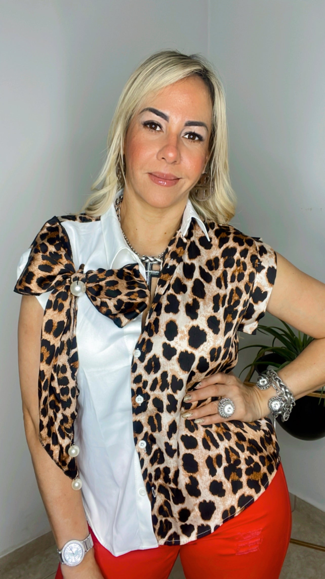 White Blouse Leopard