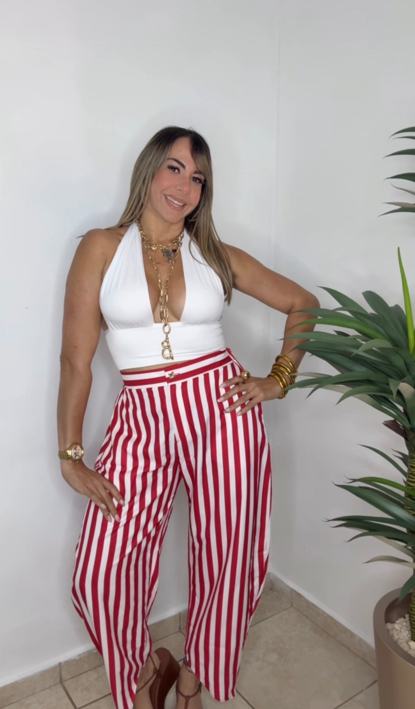 Red And White Stripes Pant