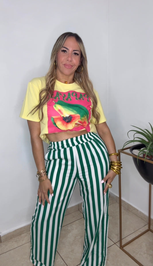 Green And White Striped Pant