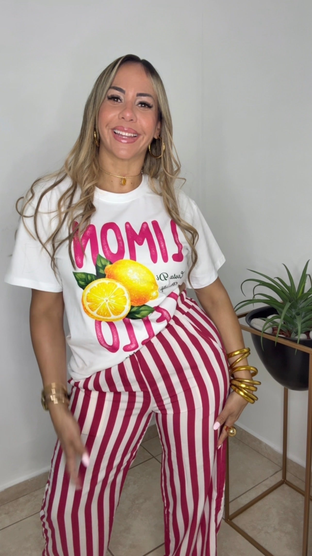 Fusha And White Striped Pant