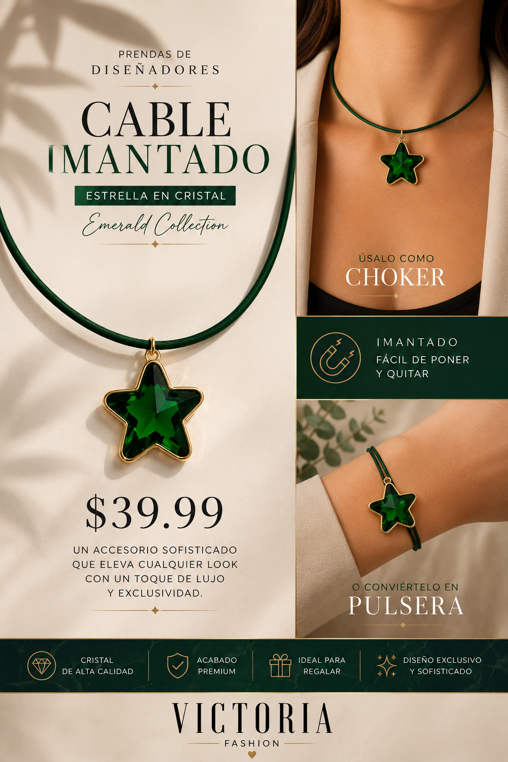 Cable Imantado Estrella En Cristal