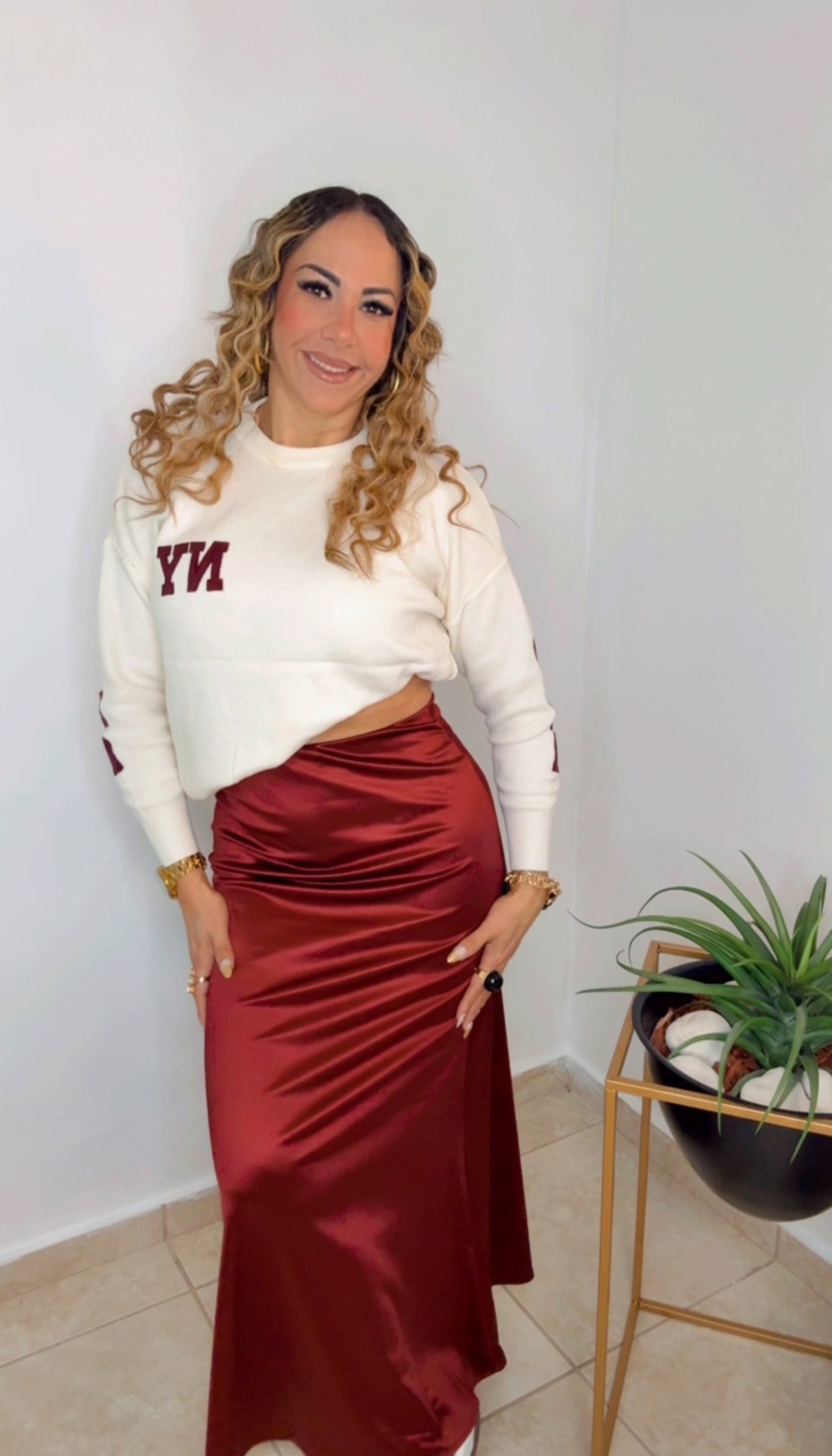 Burgundy Satin Skirt