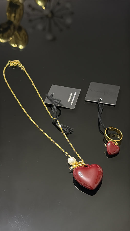 Set Collar Y Anillo Burgendy