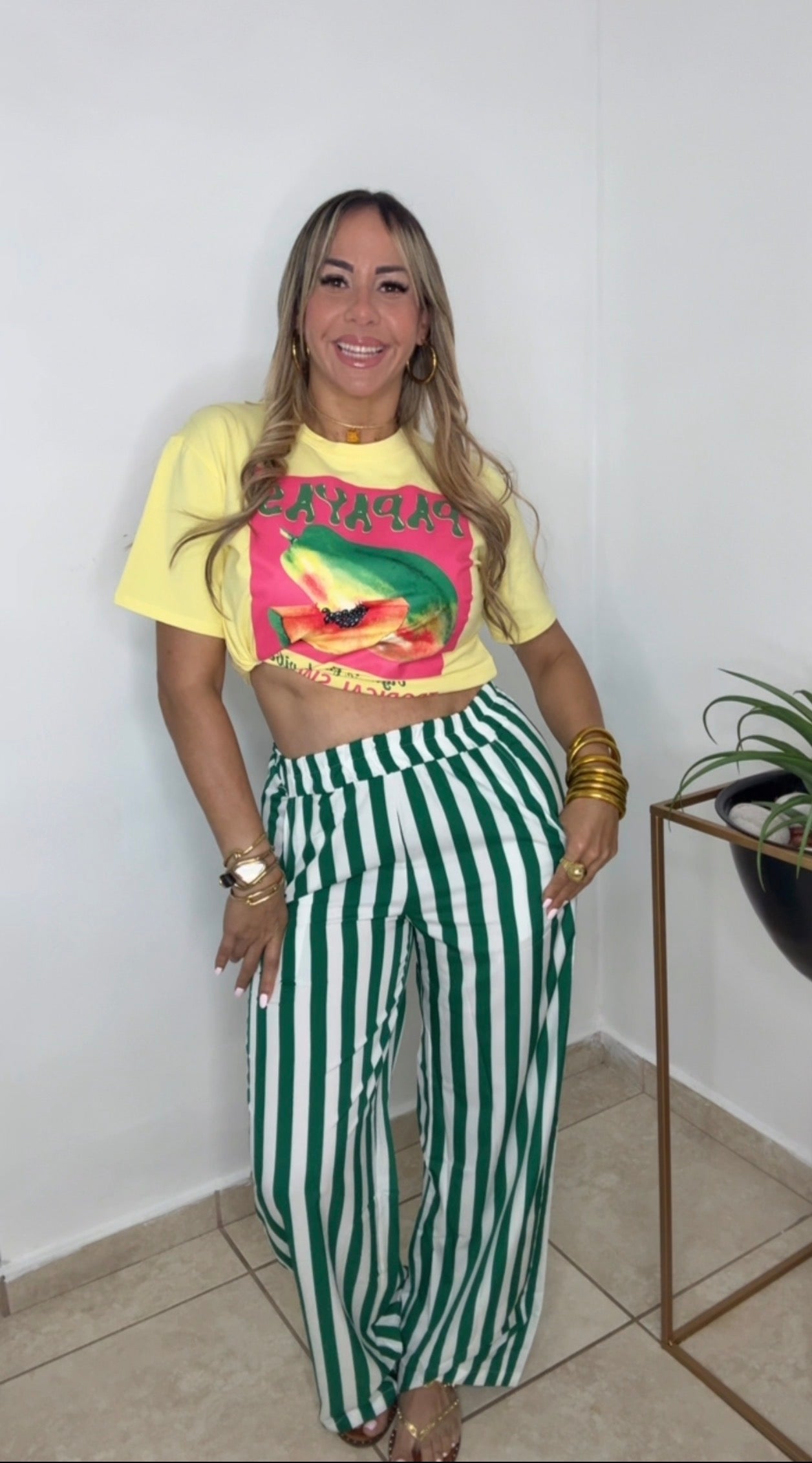 Green And White Striped Pant