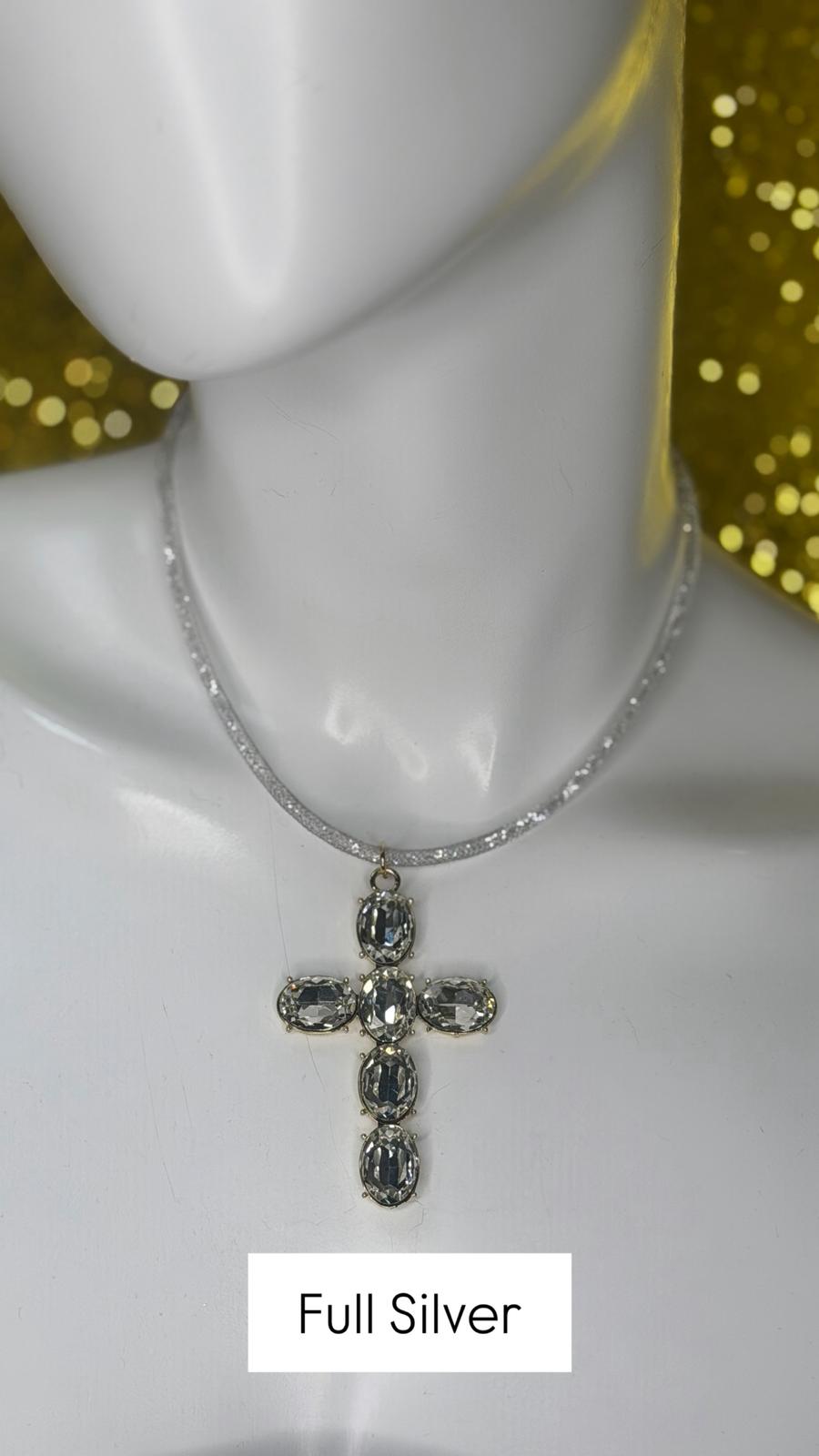 Collar  Metalico Cruz Cristal