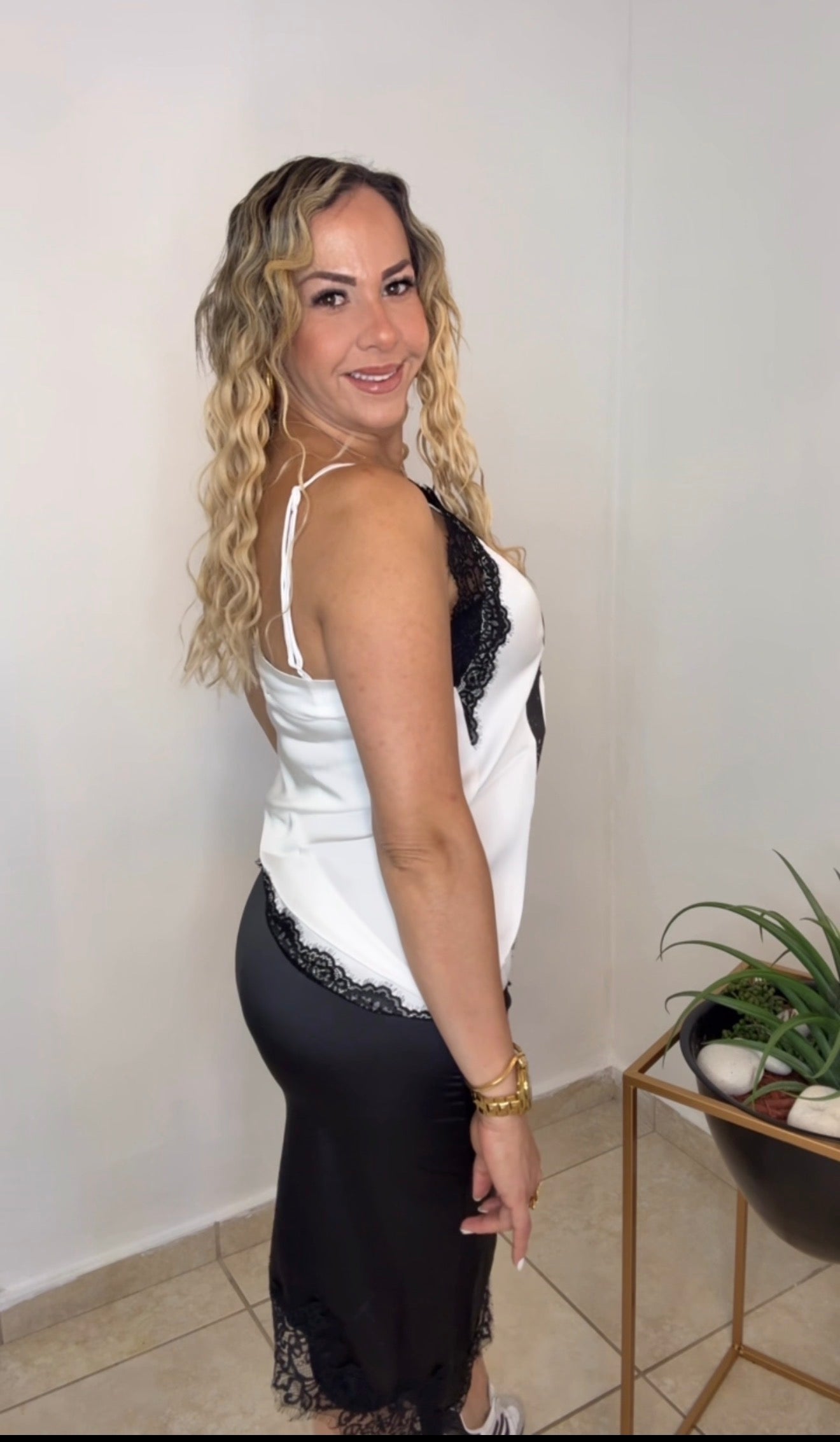 Black Asymmetric Satin Skirt