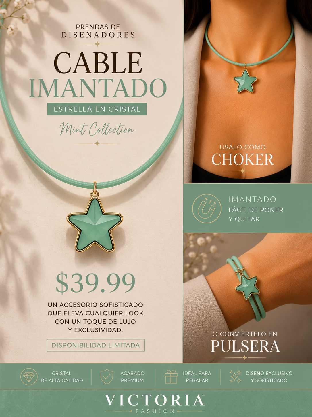 Cable Imantado Estrella En Cristal