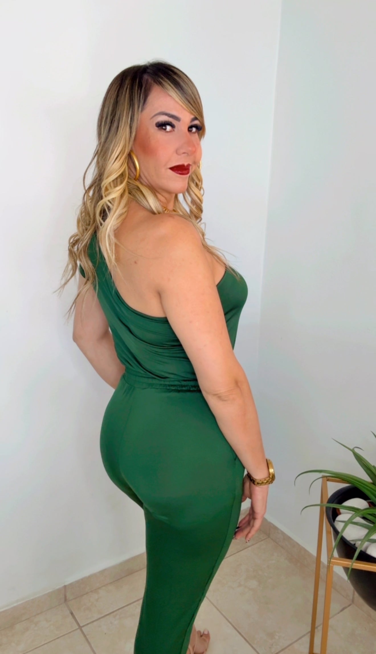 Green Hunter One Shoulder Jumpsuit