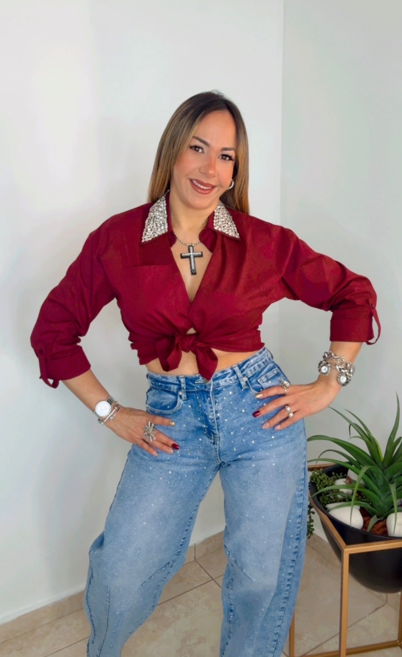 Burgundy Classic Elegant Blous