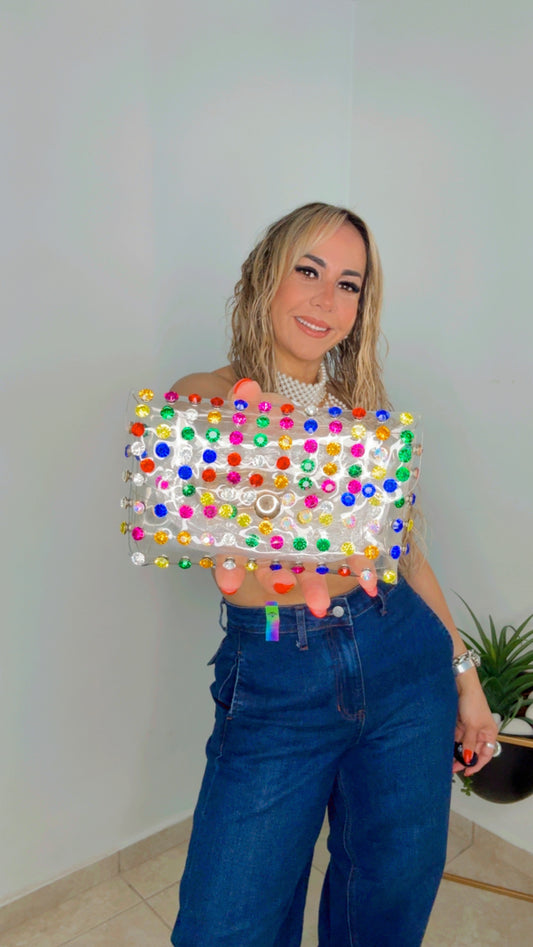 Clear Rainbow Rhinestone Mini Bag