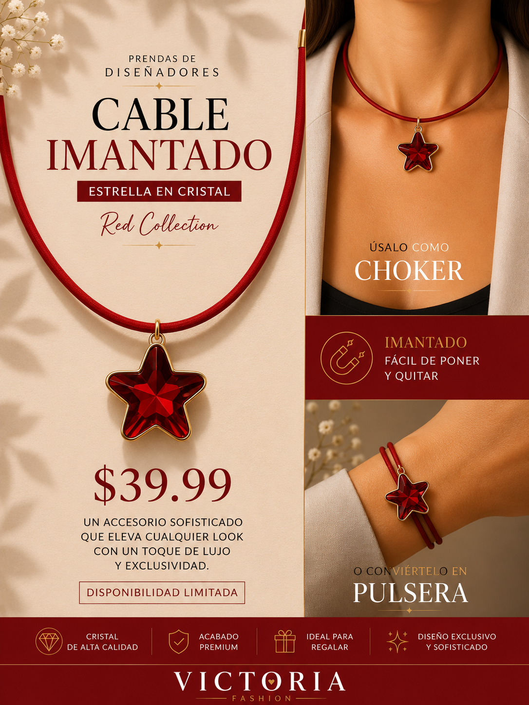 Cable Imantado Estrella En Cristal