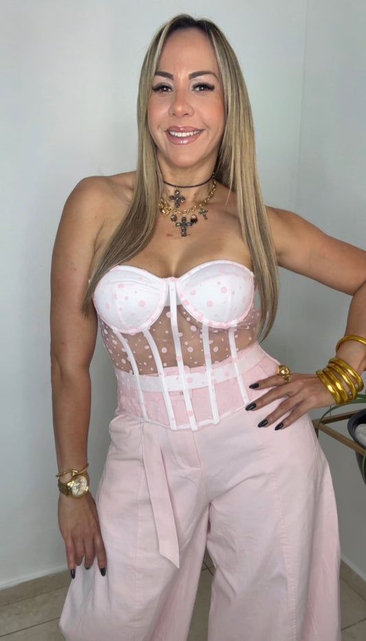 Baby Pink Polkadots Corset