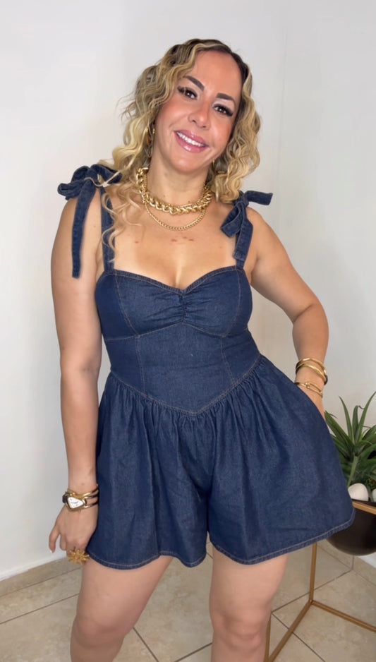 Denim Tie Shoulder Romper (VENTA FINAL)