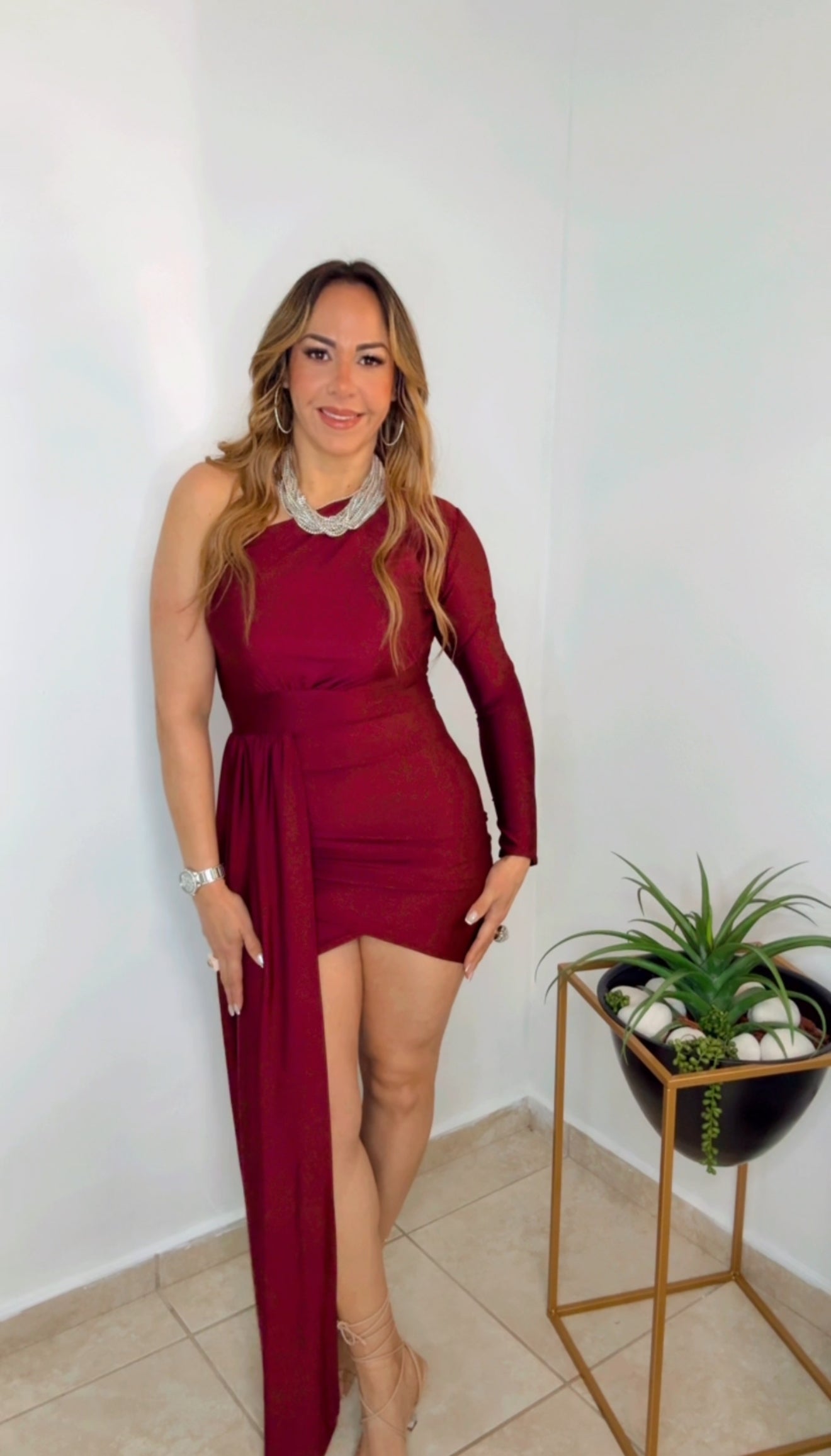 Burgundy Asymmetric Dress