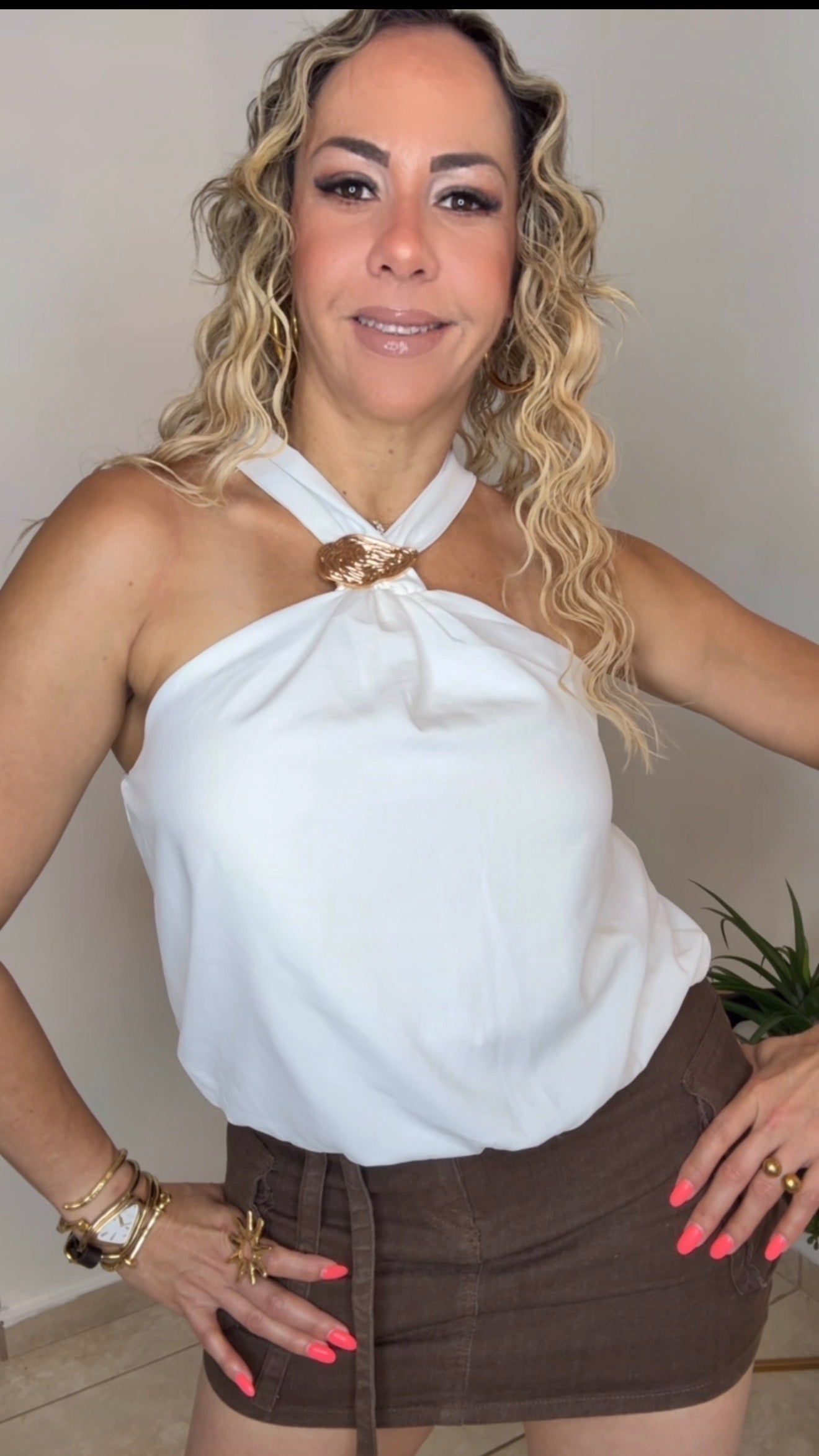 White Halter Bubble Top