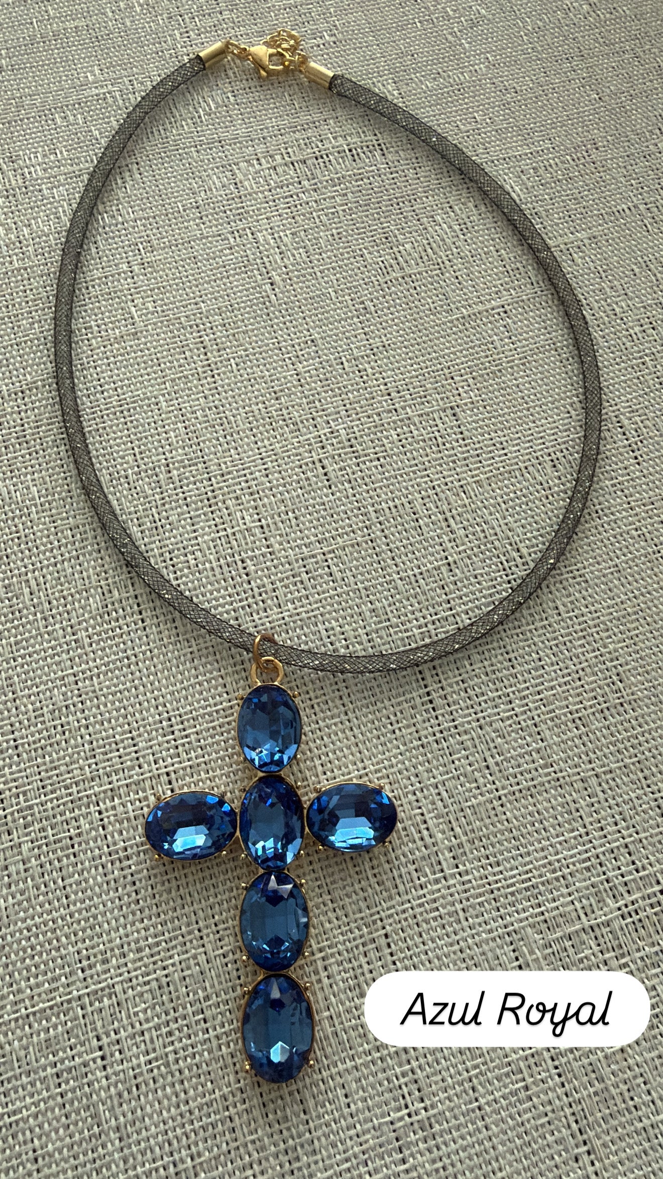Collar  Metalico Cruz Cristal