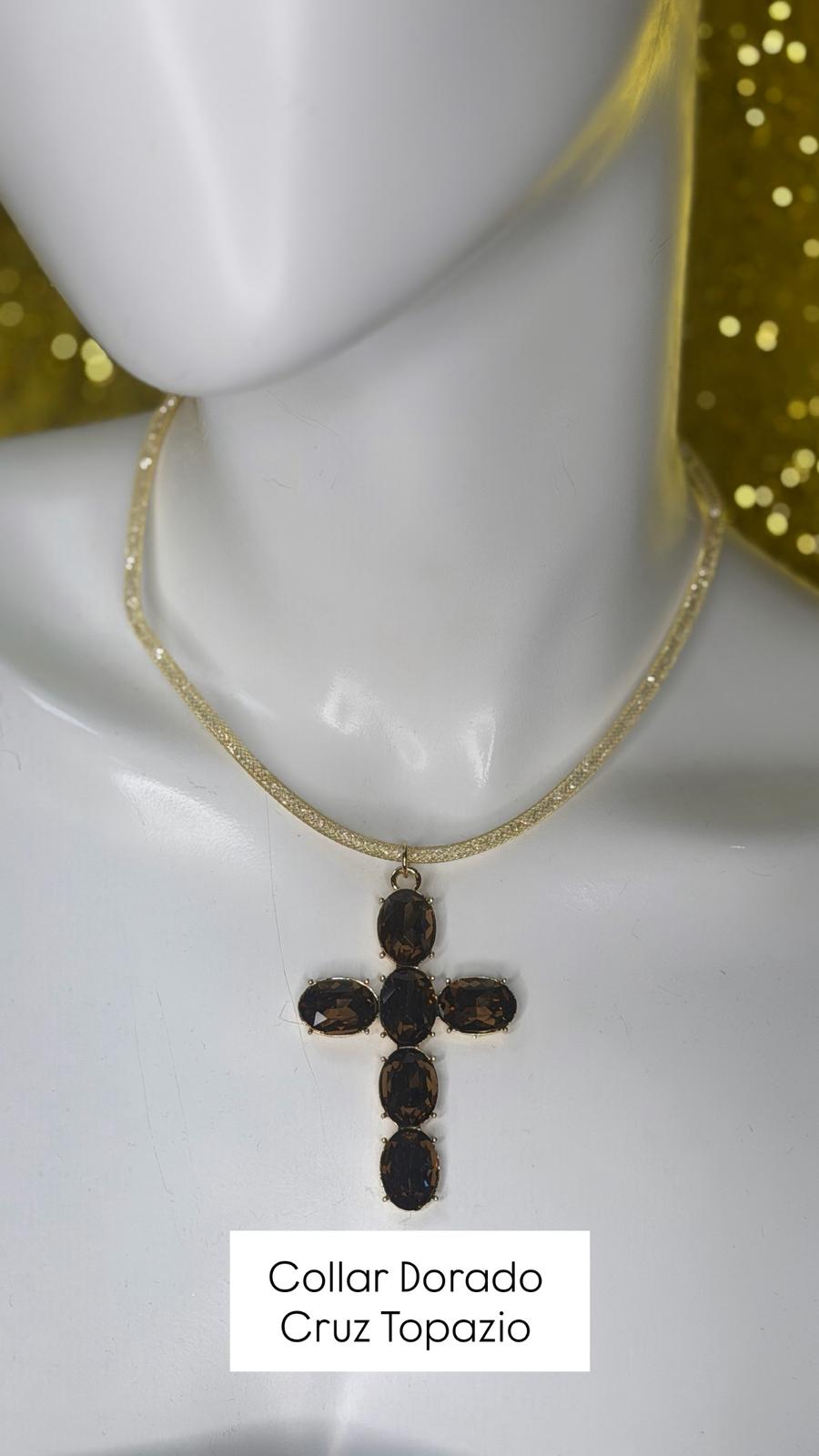 Collar  Metalico Cruz Cristal
