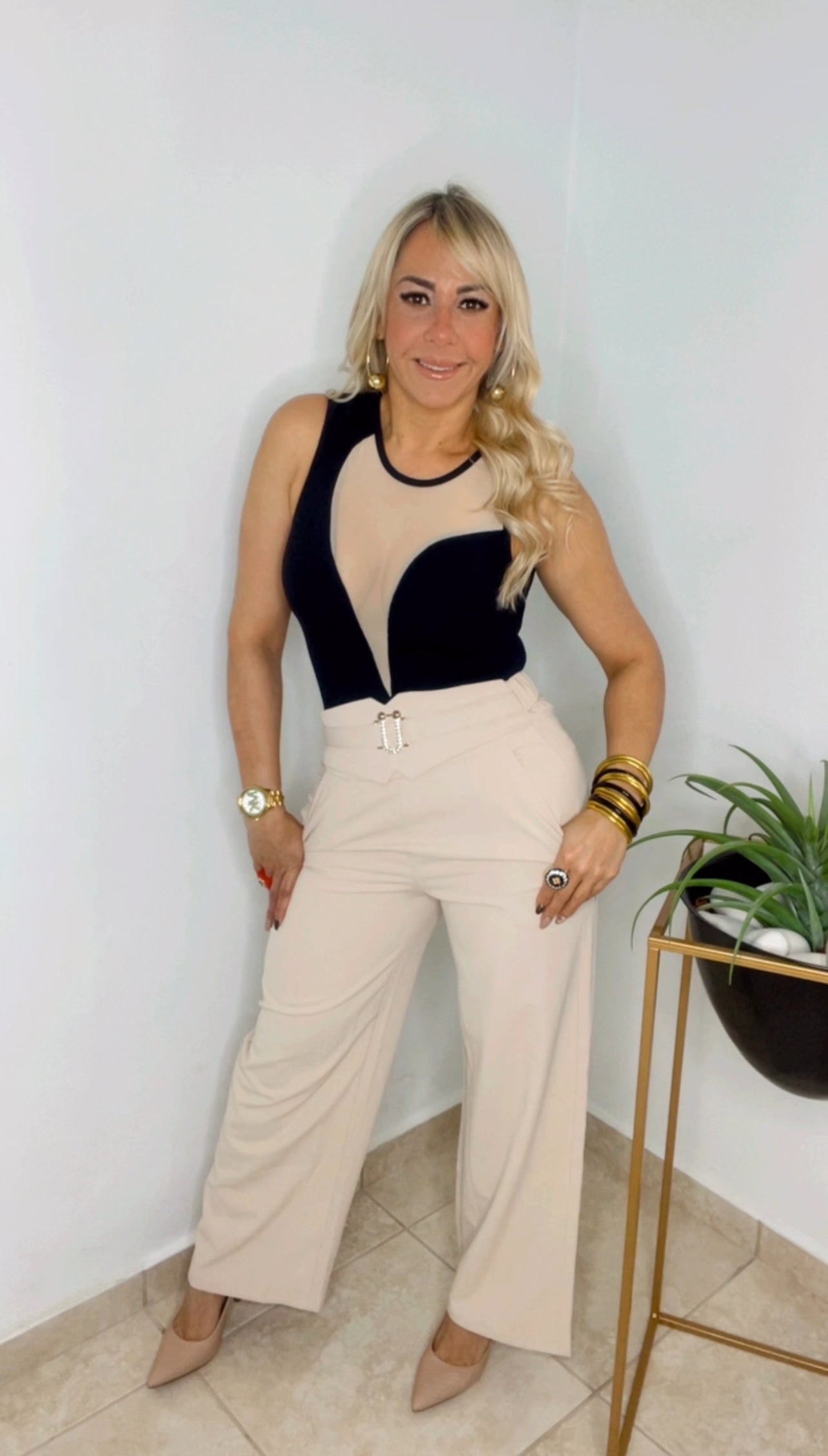 Beige Elegant Pants