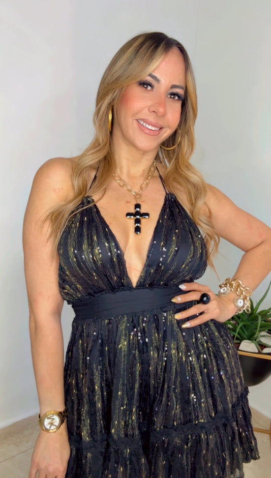 Black And Gold Mini Dress