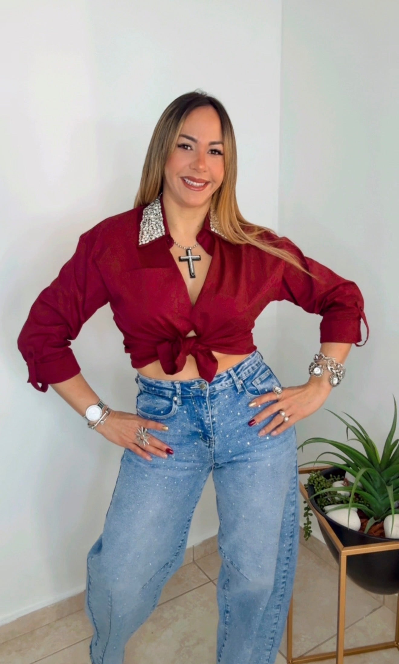 Burgundy Classic Elegant Blous