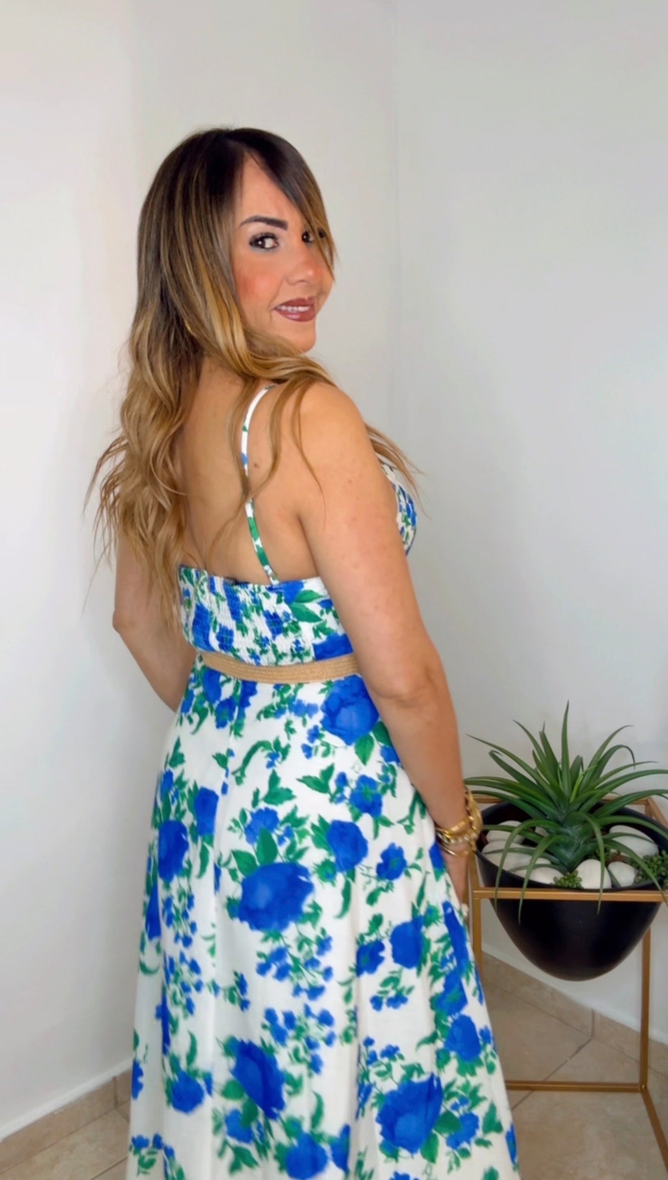 Multi Blue Elegant Midi Dress