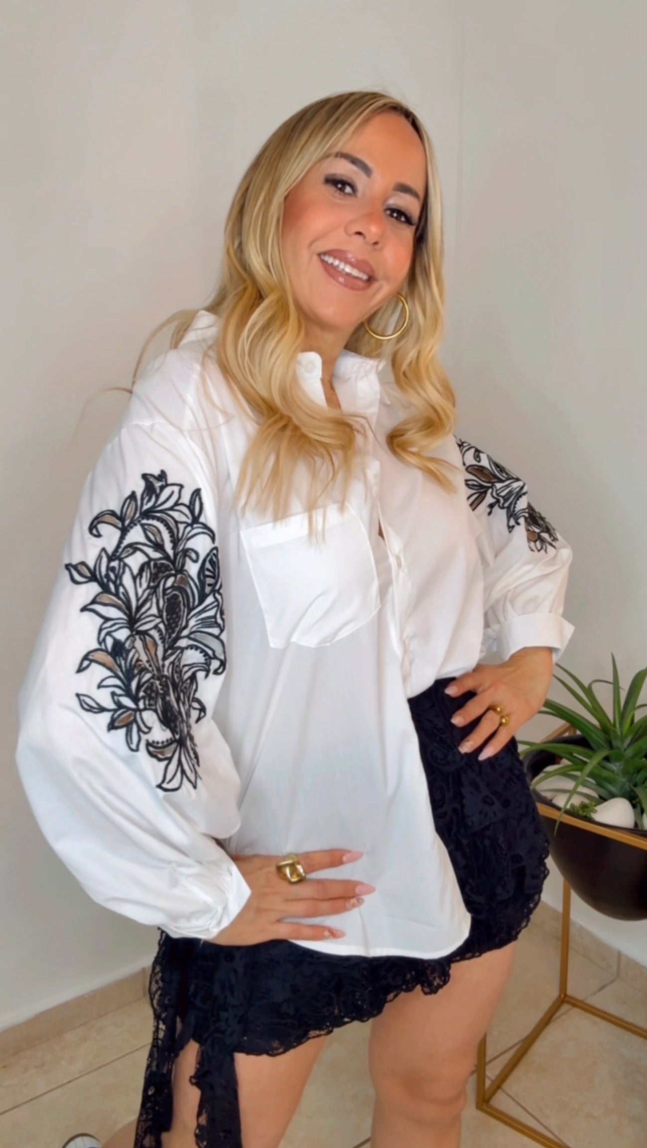 White Details Black Elegant Blouse