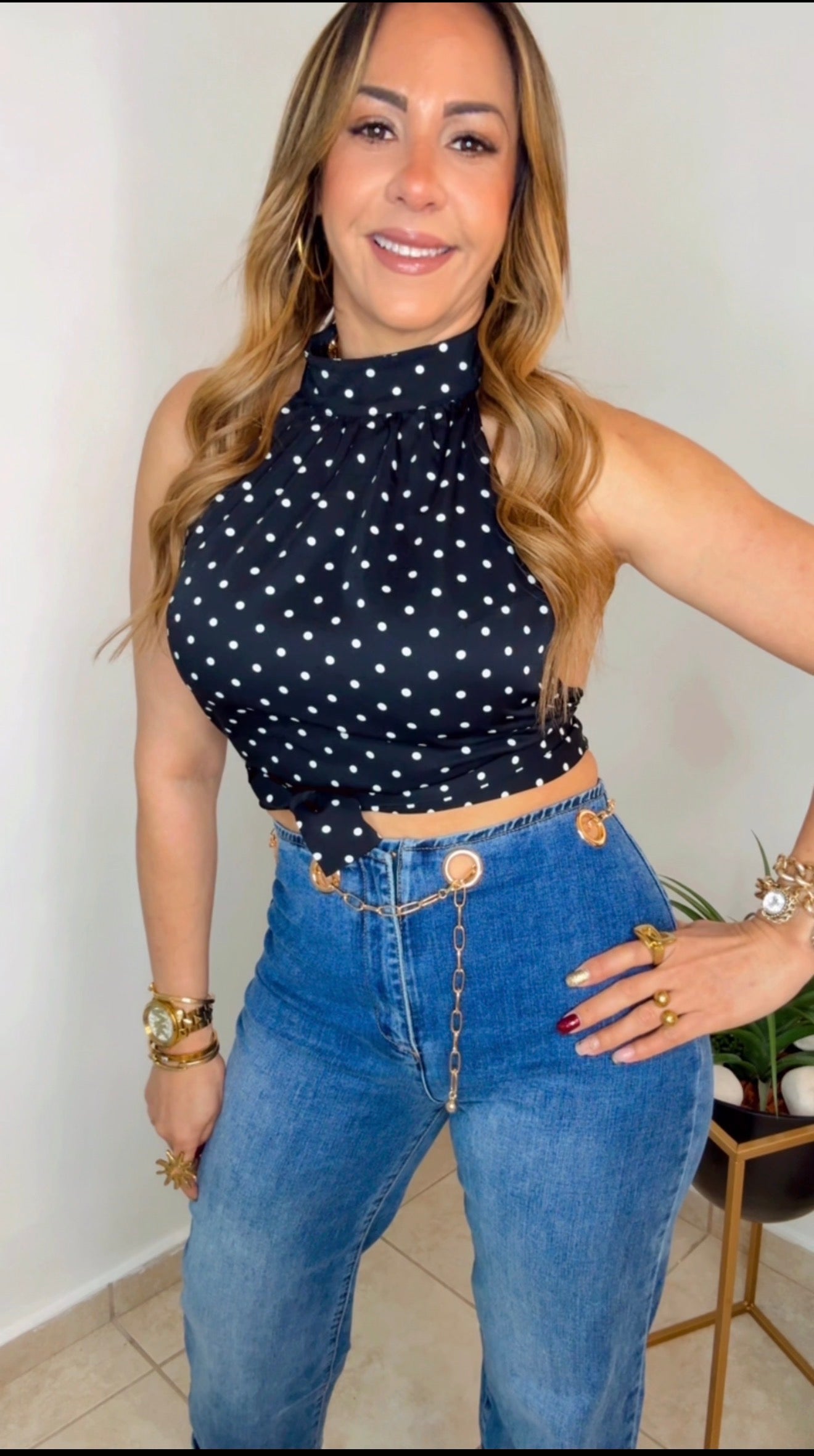 Black And Cream Tie Tank