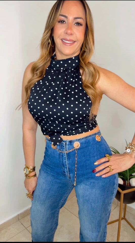 Black And Cream Tie Tank