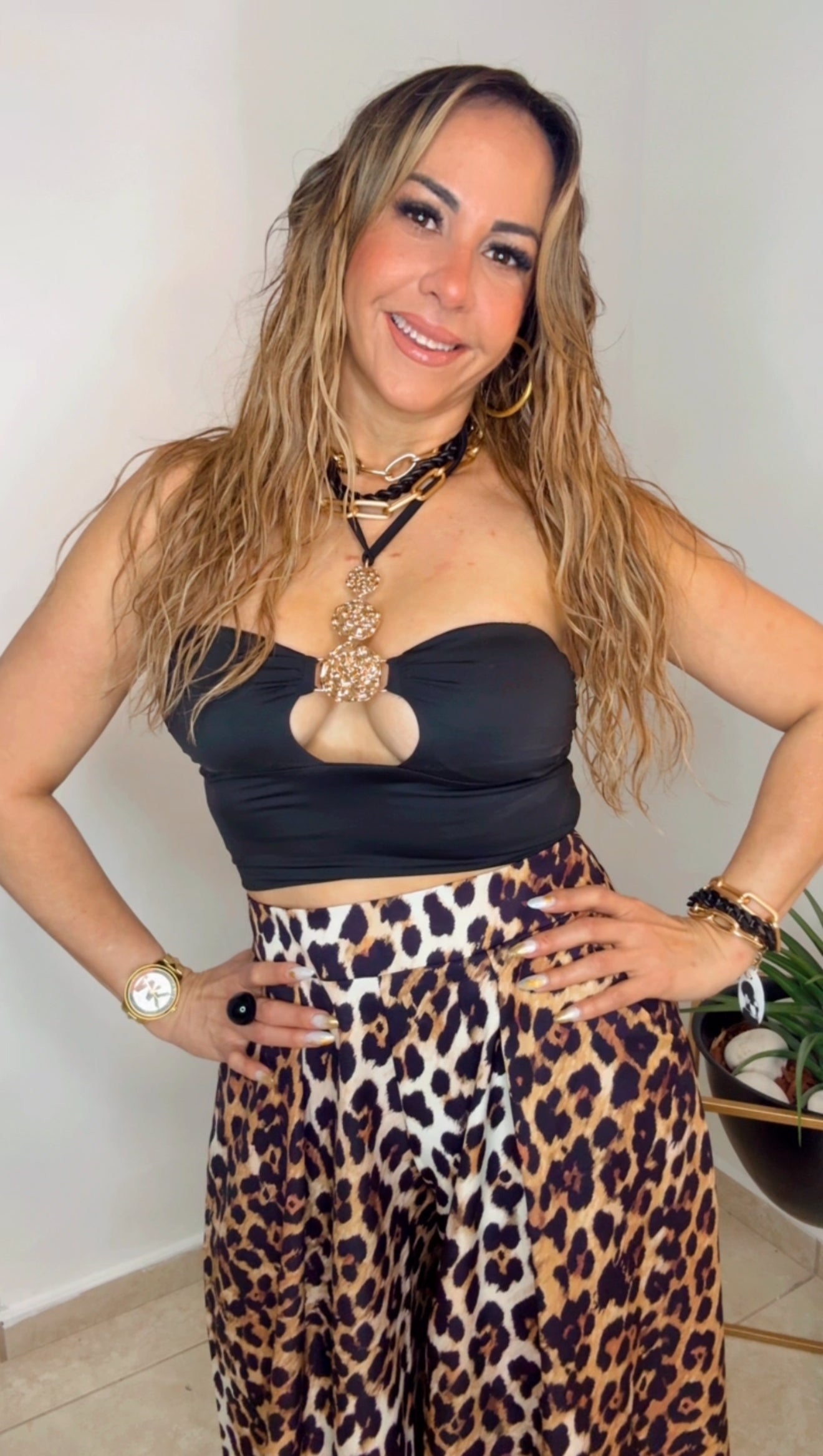 Black Metallic Halter Neck Crop Top