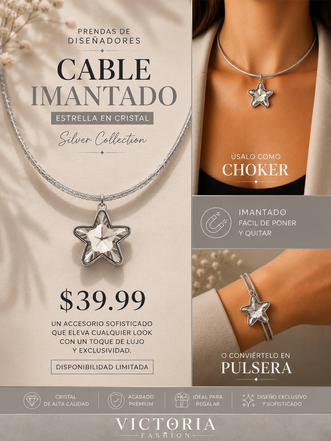 Cable Imantado Estrella En Cristal