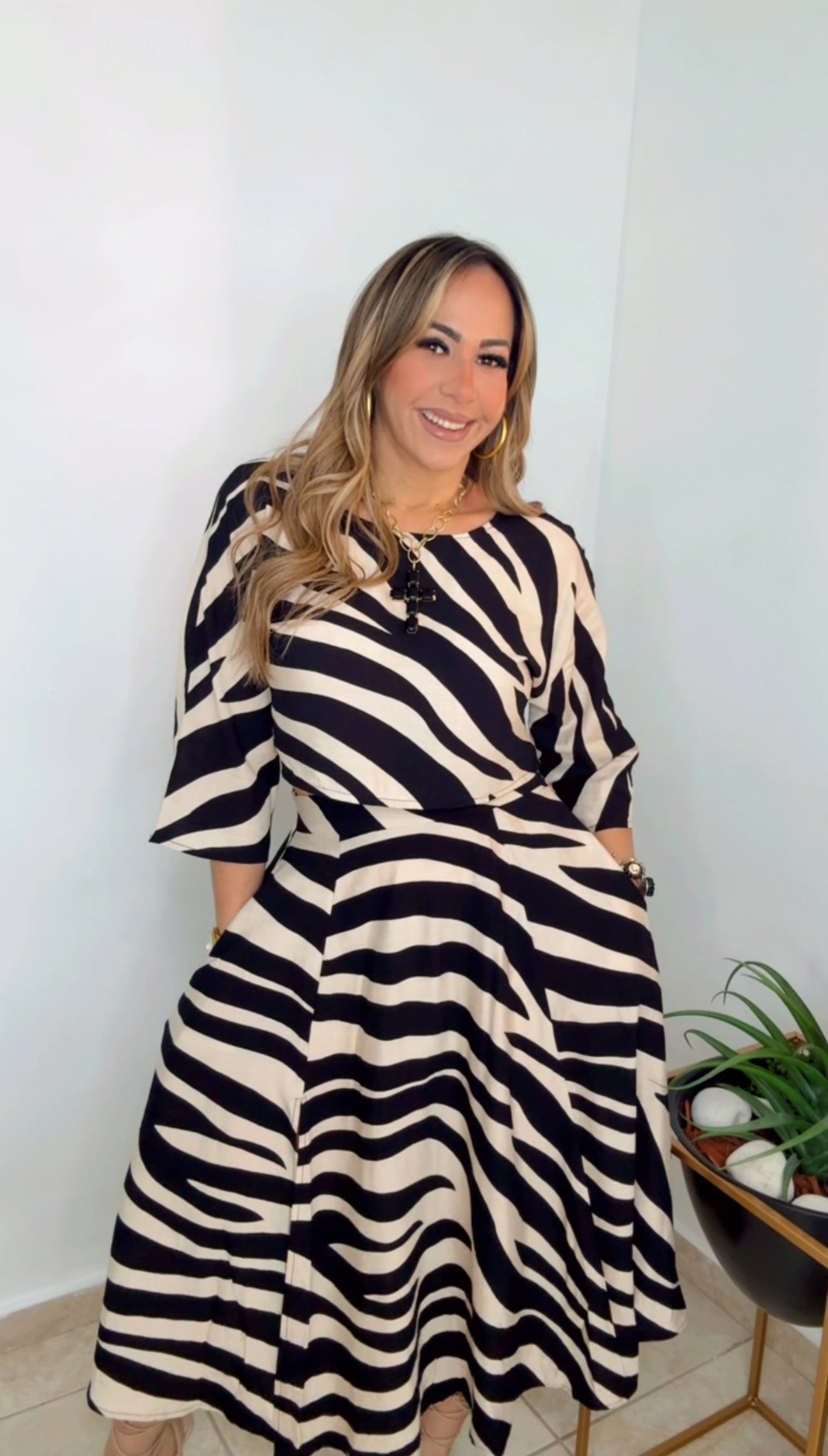 Black And Cream Skirt Set