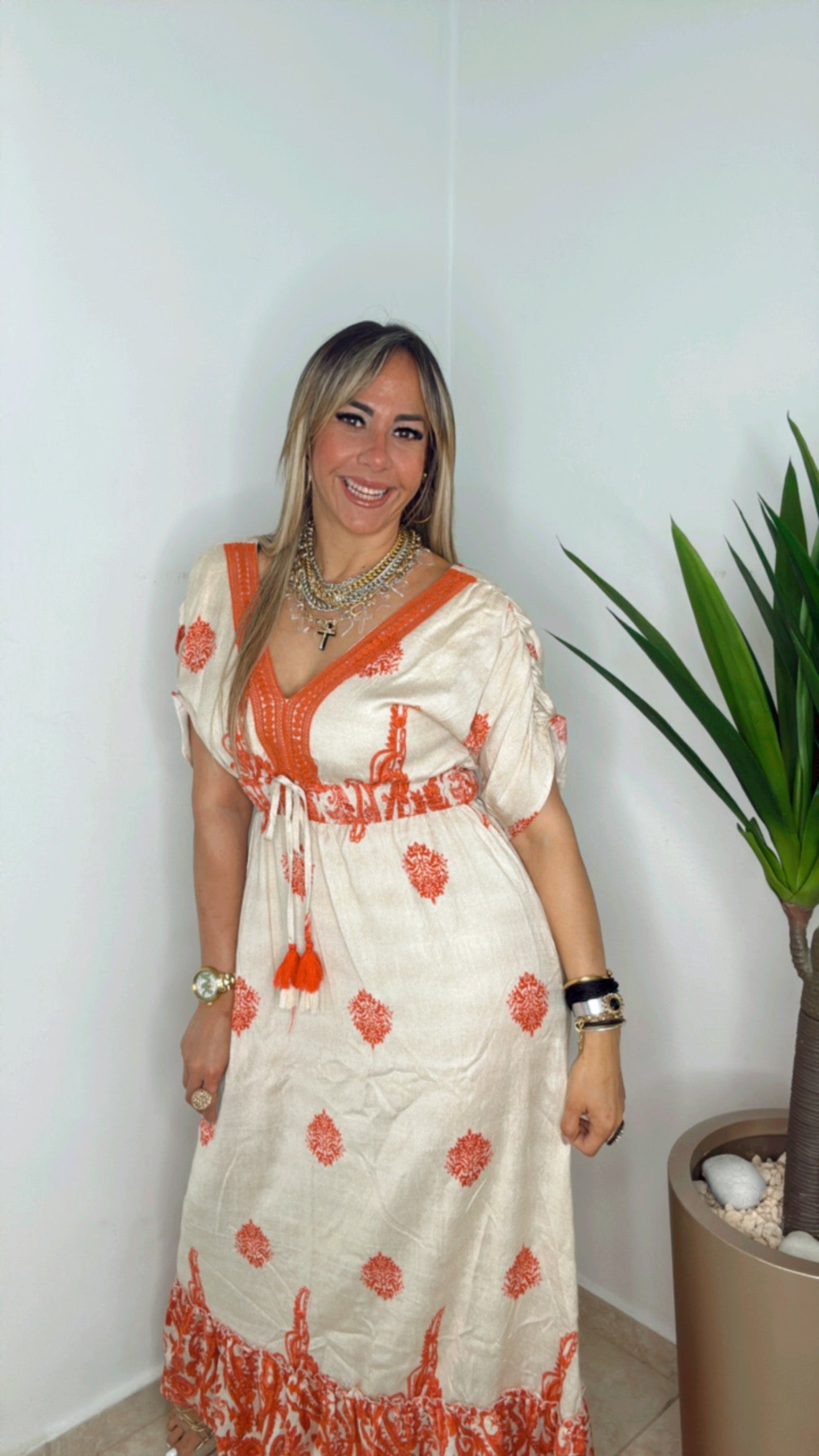 Cream  And Terracotta Maxi Dress (VENTA FINAL)