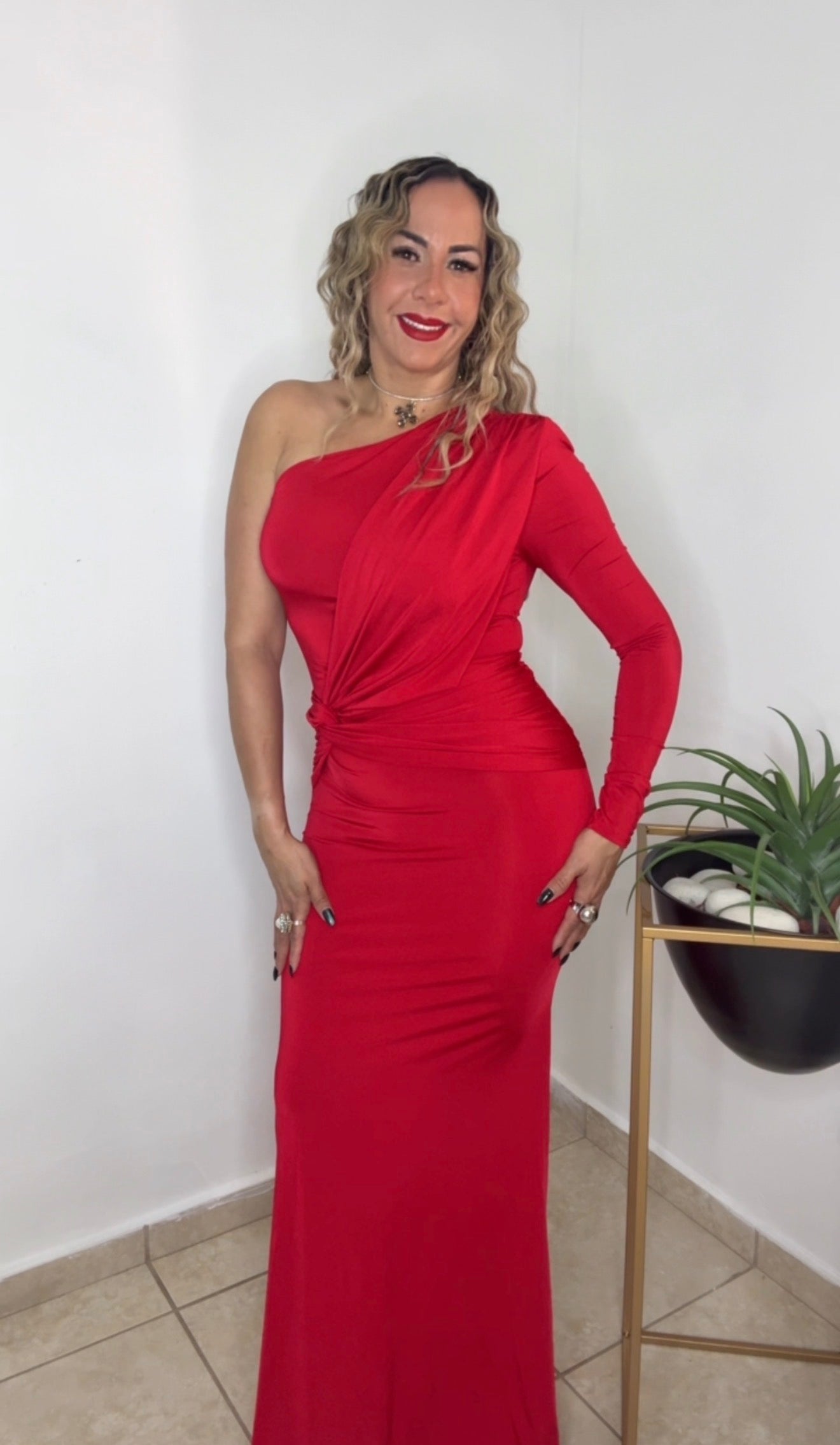 Red One Shoulder Maxi