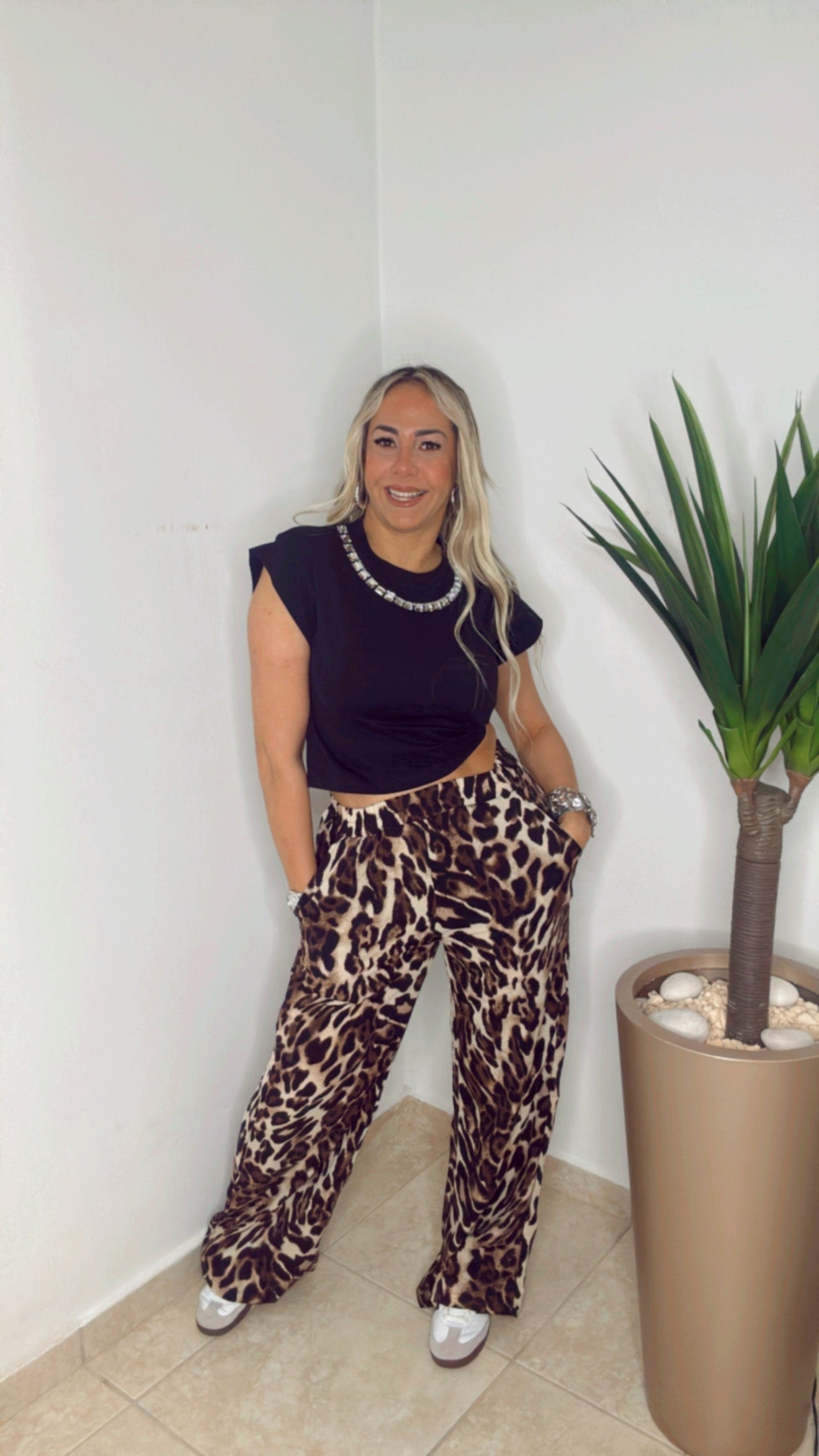 Animal Print Relaxing Cream Pants