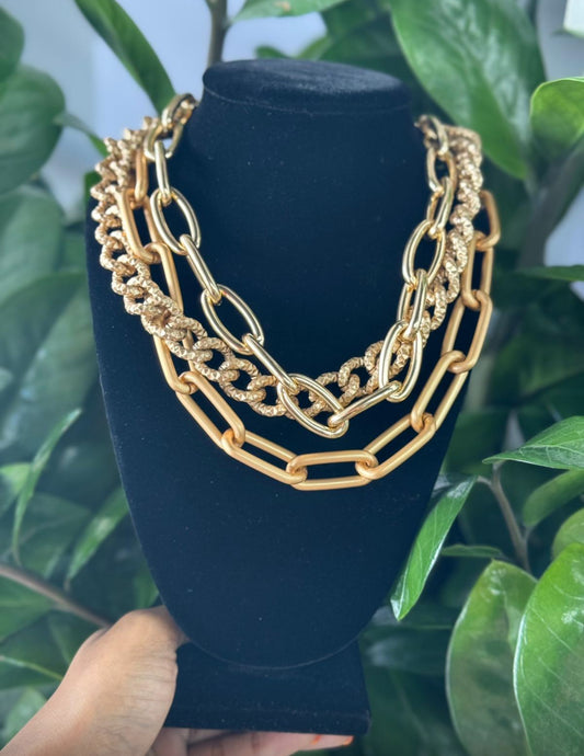 Collar 3 Cadenas Oro Mate