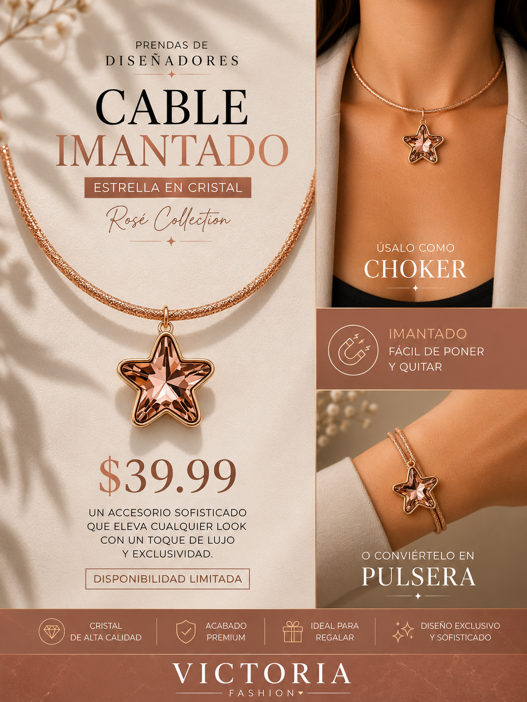 Cable Imantado Estrella En Cristal