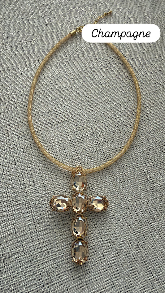 Collar  Metalico Cruz Cristal