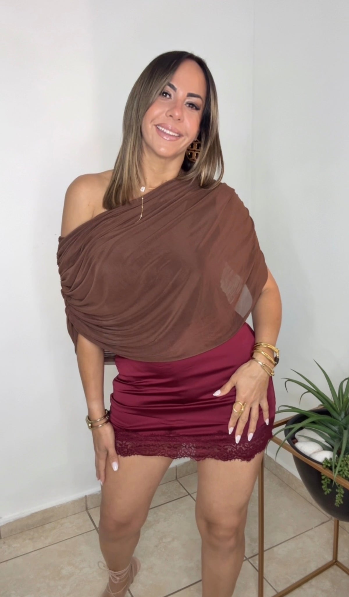 Wine Satin Skirt