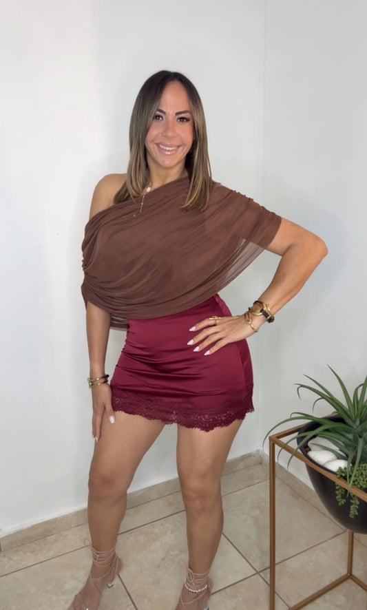 Wine Satin Skirt